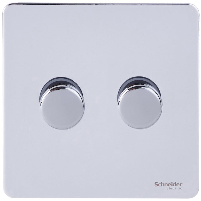 Schneider Ultimate Screwless Polished Chrome 2G 2W LED 150W Dimmer Switch GU6422LMPC