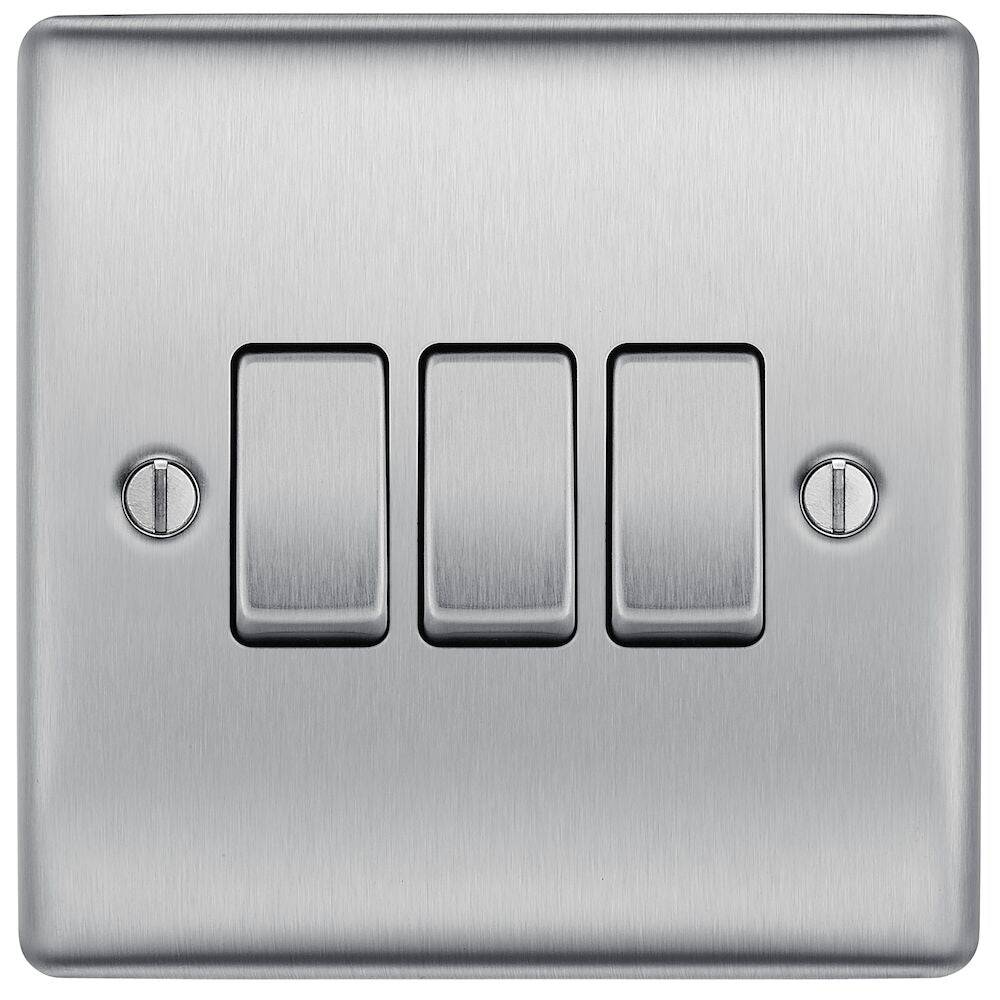 BG Nexus Metal Brushed Steel 3G 2W Light Switch NBS43 | RS Electrical ...