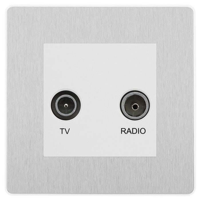 BG Evolve Brushed Steel TV & FM Socket PCDBSTVFMW Available from RS Electrical Supplies