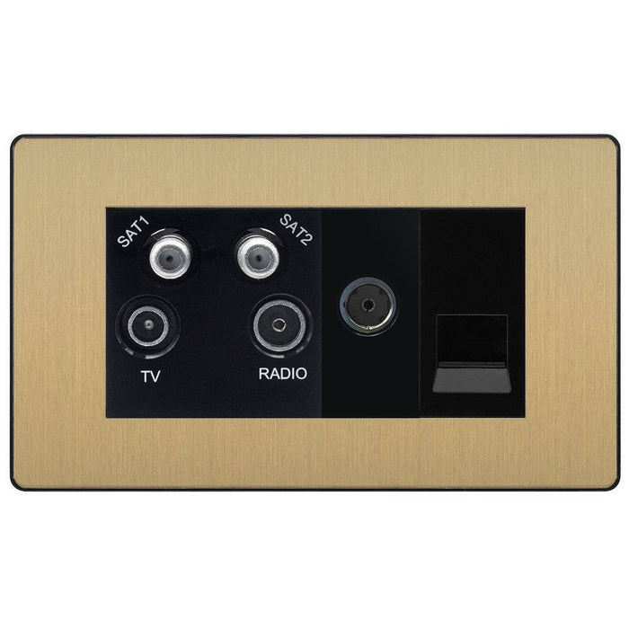 BG Evolve Satin Brass TV/FM/SAT Combination TV Socket PCDSBQUAD2B Available from RS Electrical Supplies