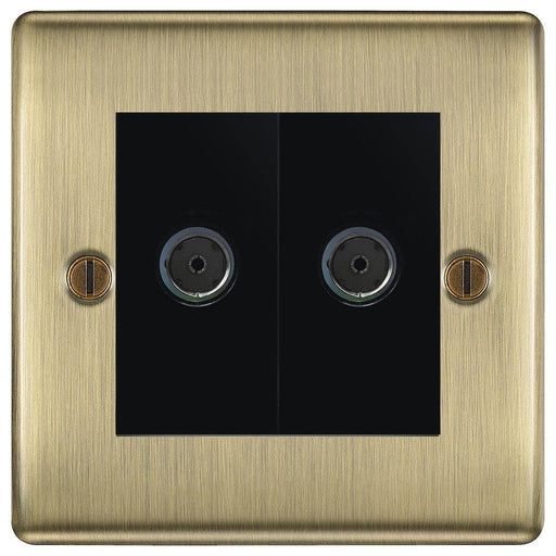 BG Nexus Metal Antique Brass Double Co-axial Socket NAB61B Available from RS Electrical Supplies