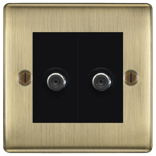 BG Nexus Metal Antique Brass Double Satellite Socket NAB642B Available from RS Electrical Supplies