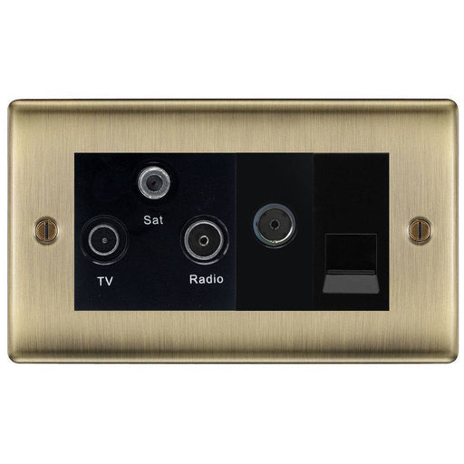 BG Nexus Metal Antique Brass Triplex Combination TV Socket NAB68B Available from RS Electrical Supplies