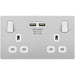 BG Evolve Brushed Steel 13A Double USB Socket PCDBS22U3W Available from RS Electrical Supplies