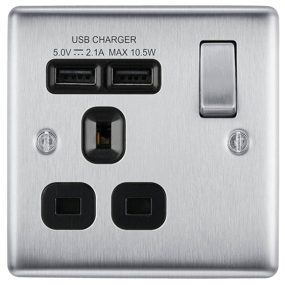 BG Nexus Metal Brushed Steel 13A Single USB Socket NBS21U2B | RS ...