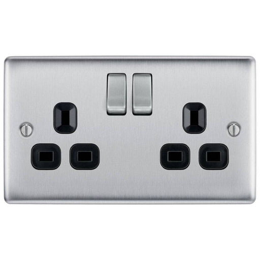 BG Nexus Metal Brushed Steel 13A Double Socket NBS22B Available from RS Electrical Supplies