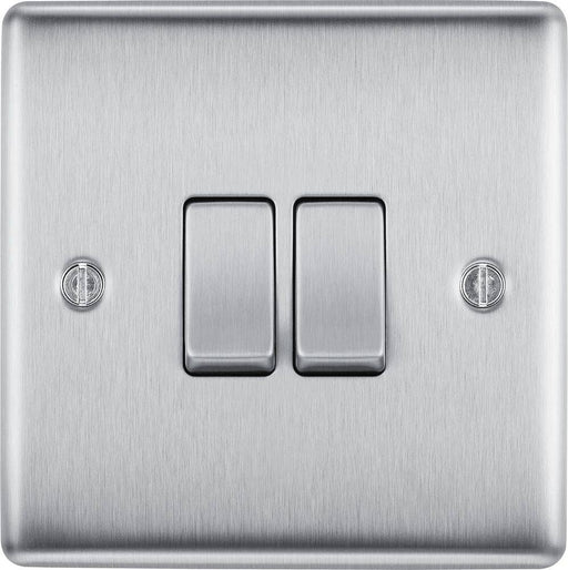 BG Nexus Metal Brushed Steel 2G 2W Light Switch NBS42 Available from RS Electrical Supplies