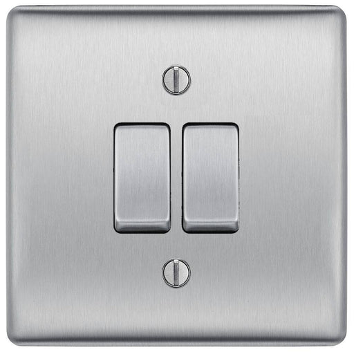 BG Nexus Metal Brushed Steel 2W & Intermediate Light Switch NBS2WINT Available from RS Electrical Supplies