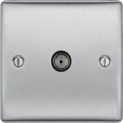 BG Nexus Metal Brushed Steel Co-axial Socket NBS60 Available from RS Electrical Supplies