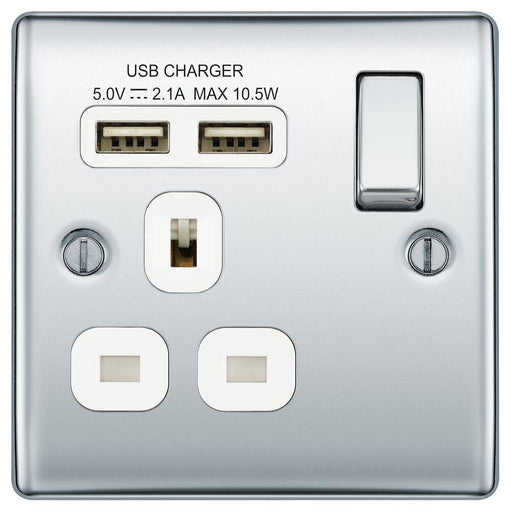 BG Nexus Metal Polished Chrome 13A Single USB Socket NPC21U2W Available from RS Electrical Supplies