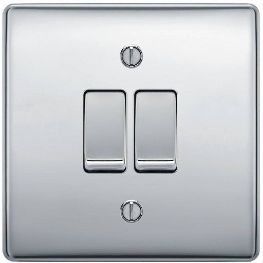 BG Nexus Metal Polished Chrome 2G Intermediate Light Switch NPC2GINT Available from RS Electrical Supplies