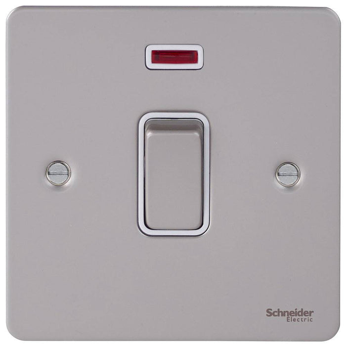 Schneider Ultimate Flat Plate Pearl Nickel 20A Double Pole Switch Neon GU2211WPNAvailable from RS Electrical