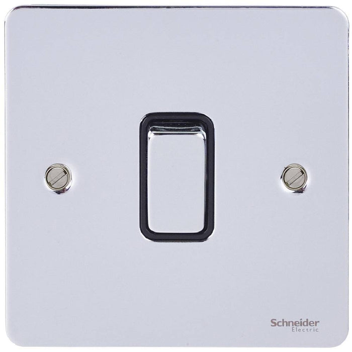 Schneider Ultimate Flat Plate Polished Chrome 20A Double Pole Switch GU2210BPCAvailable from RS Electrical Supplies