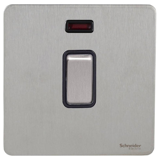 Schneider Ultimate Screwless Stainless Steel 20A Double Pole Switch Neon GU2411BSSAvailable from RS Electrical 