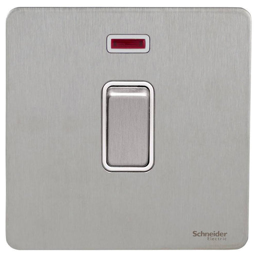 Schneider Ultimate Screwless Stainless Steel 20A Double Pole Switch Neon GU2411WSSAvailable from RS Electrical 