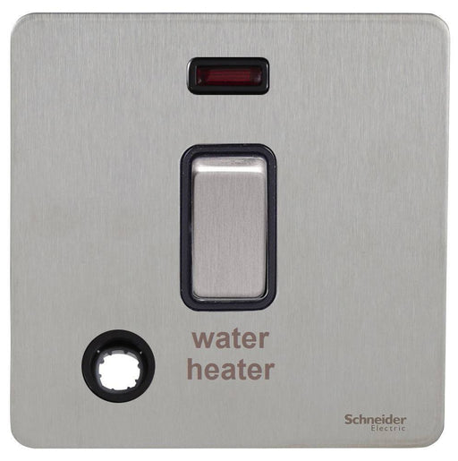 Schneider Ultimate Screwless Stainless Steel 20A DP Switch with Flex and Marked Water Heater GU2414WHBSSAvailable from RS Electrical 