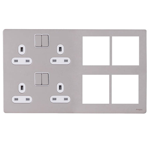 Schneider Ultimate Screwless Pearl Nickel 13A Double Socket Combination Plate GU34204DMPWPNAvailable from RS Electrical