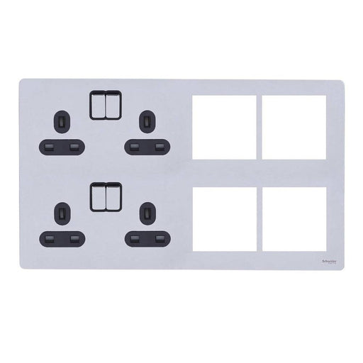 Schneider Ultimate Screwless Polished Chrome 13A Double Socket Combination Plate GU34204DMPBPCAvailable from RS Electrical Supplies