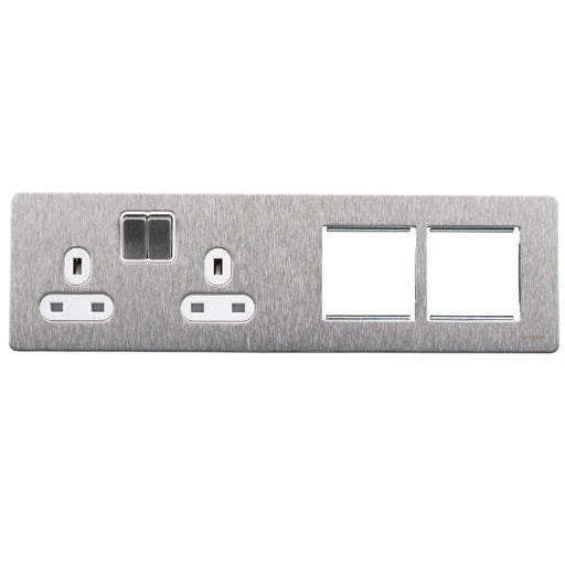 Schneider Ultimate Screwless Stainless Steel 13A Double Socket Combination Plate GU34202DMPWSSAvailable from RS Electrical 