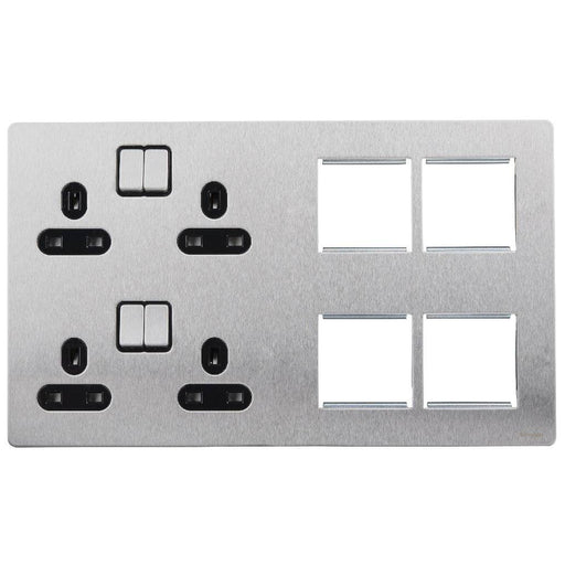 Schneider Ultimate Screwless Stainless Steel 13A Double Socket Combination Plate GU34204DMPBSSAvailable from RS Electrical 