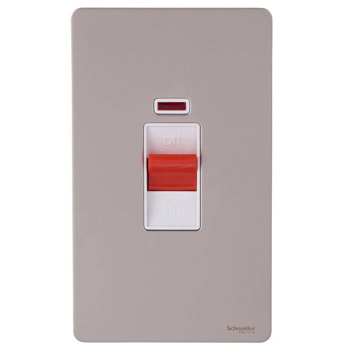 Schneider Ultimate Screwless Pearl Nickel 50A DP Control Switch With Neon GU4421WPNAvailable from RS Electrical