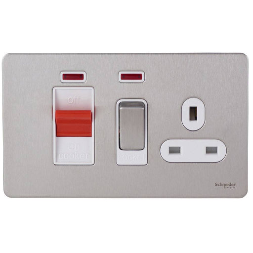 Schneider Ultimate Screwless Stainless Steel 45A Cooker Switch with 13A Socket GU4401WSSAvailable from RS Electrical 