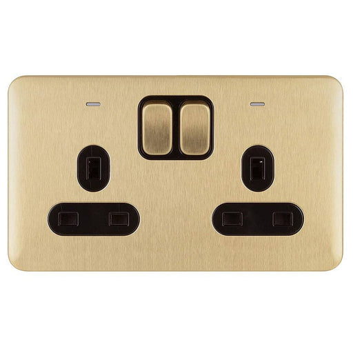 Schneider Lisse Deco Satin Brass 13A DP Double Socket with Neon GGBL3021DBSBAvailable from RS Electrical Supplies