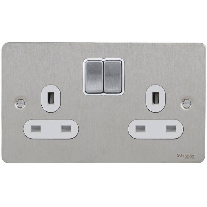 Schneider Ultimate Flat Plate Stainless Steel 13A DP Double Socket GU3220DWSSAvailable from RS Electrical 