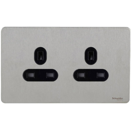 Schneider Ultimate Screwless Stainless Steel 13A Double Socket GU3460BSSAvailable from RS Electrical 