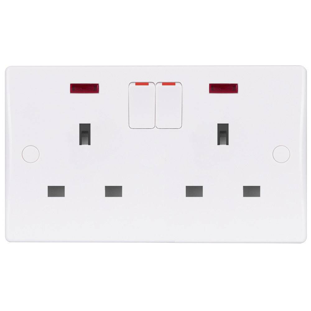 Schneider Ultimate Slimline White 13A Double Socket with Neon GU3021 ...