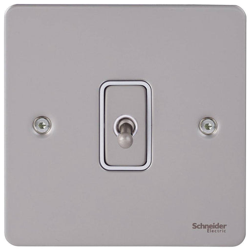 Schneider Ultimate Flat Plate Pearl Nickel 1G Intermediate Toggle Switch GU1214TWPNAvailable from RS Electrical