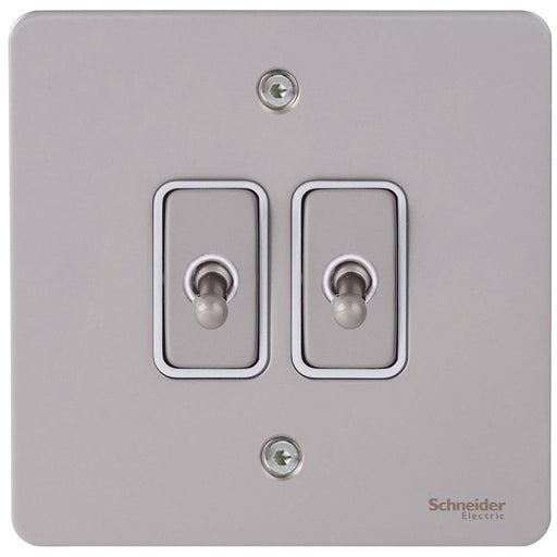 Schneider Ultimate Flat Plate Pearl Nickel 2G Intermediate Toggle Switch GU12214TWPNAvailable from RS Electrical