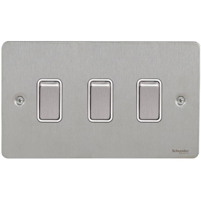 Schneider Ultimate Flat Plate Stainless Steel 3G Double 2W & INT Switch GU1232114WSSAvailable from RS Electrical 