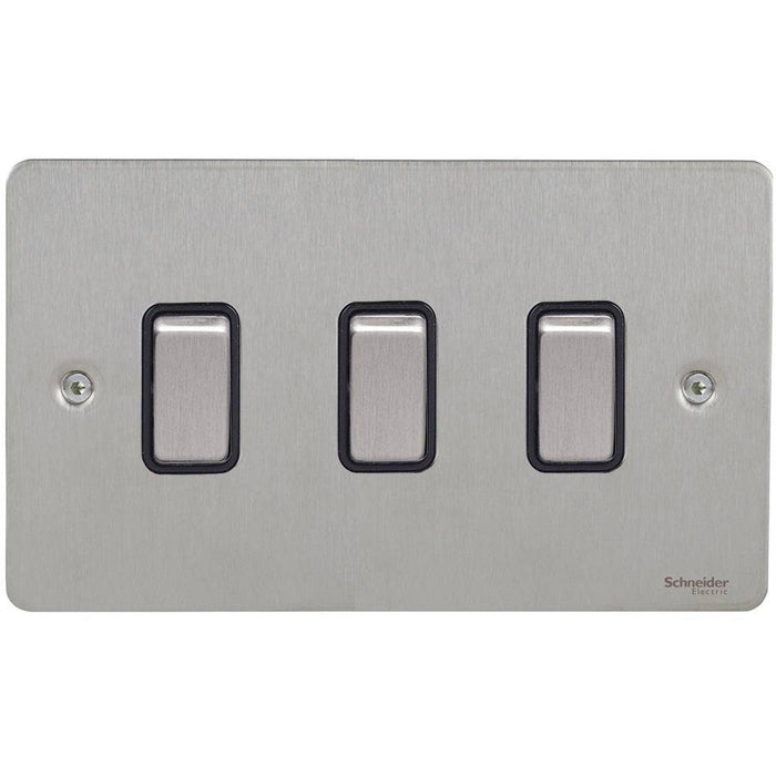 Schneider Ultimate Flat Plate Stainless Steel 3G Double 2W & INT Switch GU1232214BSSAvailable from RS Electrical 