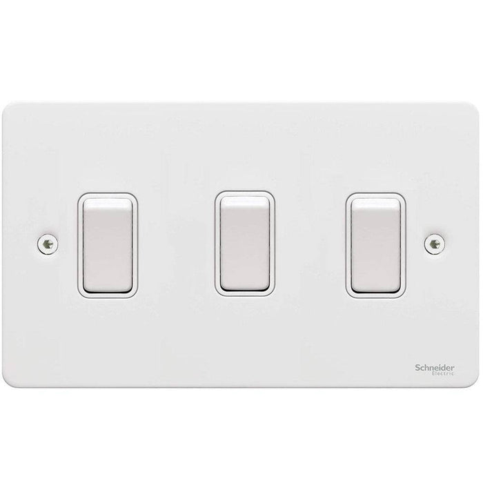 Schneider Ultimate Flat Plate White Metal 3G 2W & Double INT Switch GU1232214WPW