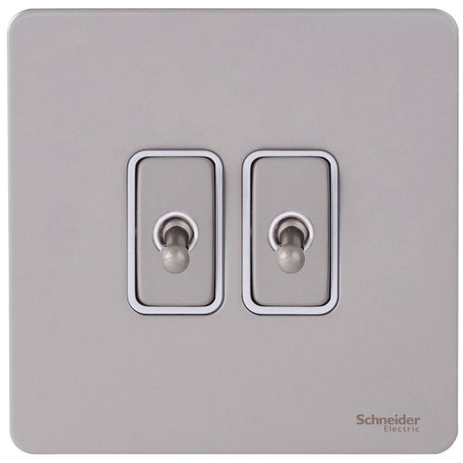 Schneider Ultimate Screwless Pearl Nickel 2G Intermediate Toggle Switch GU14214TWPNAvailable from RS Electrical