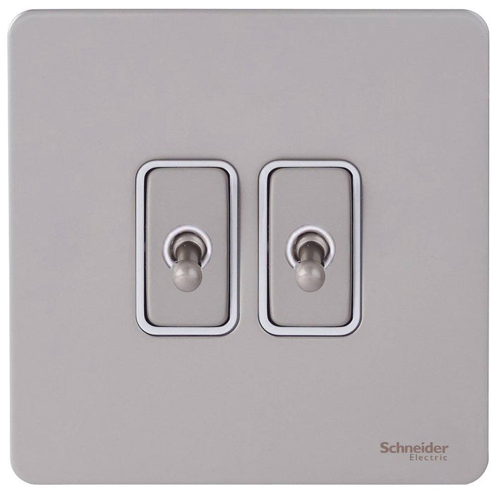 Schneider Ultimate Screwless Pearl Nickel 2W & Intermediate Toggle Switch GU141214TWPNAvailable from RS Electrical