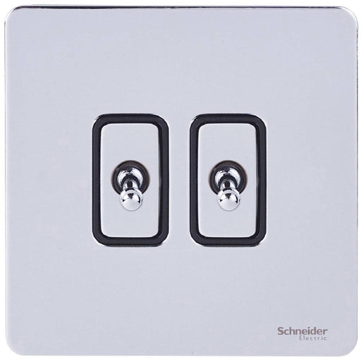 Schneider Ultimate Screwless Polished Chrome 2G Intermediate Toggle Switch GU14214TBPCAvailable from RS Electrical Supplies