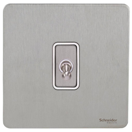 Schneider Ultimate Screwless Stainless Steel 1G Intermediate Toggle Switch GU1414TWSSAvailable from RS Electrical 