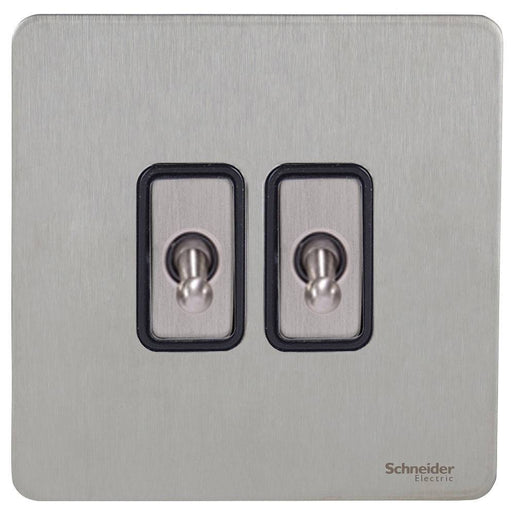 Schneider Ultimate Screwless Stainless Steel 2G Intermediate Toggle Switch GU14214TBSSAvailable from RS Electrical 