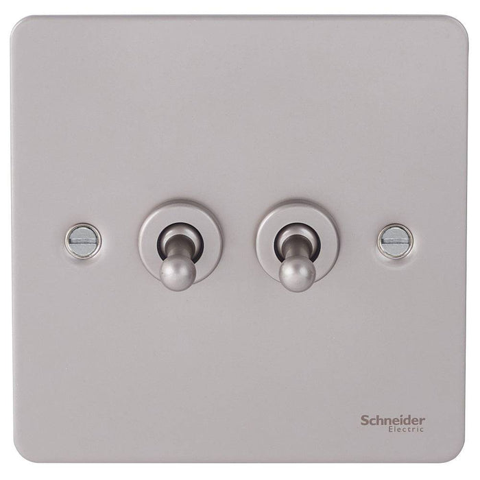 Schneider Ultimate Flat Plate Pearl Nickel 2G Toggle Switch GU1222TPNAvailable from RS Electrical