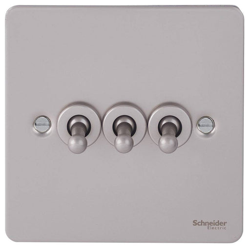 Schneider Ultimate Flat Plate Pearl Nickel 3G Toggle Switch GU1232TPNAvailable from RS Electrical