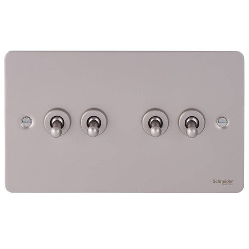 Schneider Ultimate Flat Plate Pearl Nickel 4G Toggle Switch GU1242TPNAvailable from RS Electrical