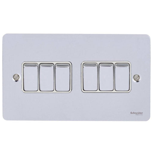 Schneider Ultimate Flat Plate Polished Chrome 6G 2W Light Switch GU1262WPCAvailable from RS Electrical Supplies