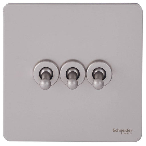 Schneider Ultimate Screwless Pearl Nickel 3G Toggle Switch GU1432TPNAvailable from RS Electrical