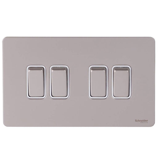 Schneider Ultimate Screwless Pearl Nickel 4G 2W Light Switch GU1442WPNAvailable from RS Electrical