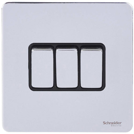 Schneider Ultimate Screwless Polished Chrome 3G 2W Light Switch GU1432BPCAvailable from RS Electrical Supplies