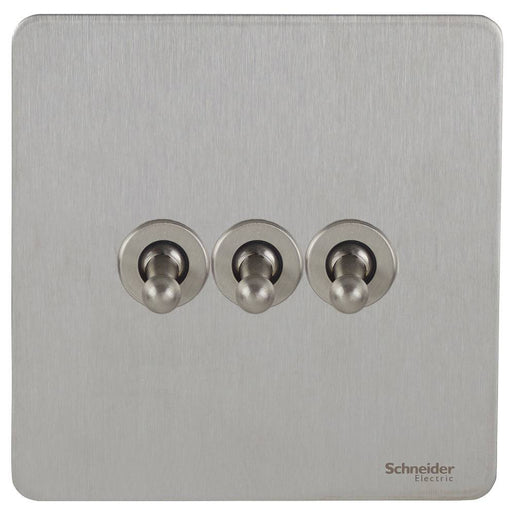 Schneider Ultimate Screwless Stainless Steel 3G Toggle Switch GU1432TSSAvailable from RS Electrical 