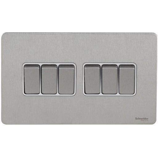 Schneider Ultimate Screwless Stainless Steel 6G 2W Light Switch GU1462WSSAvailable from RS Electrical 