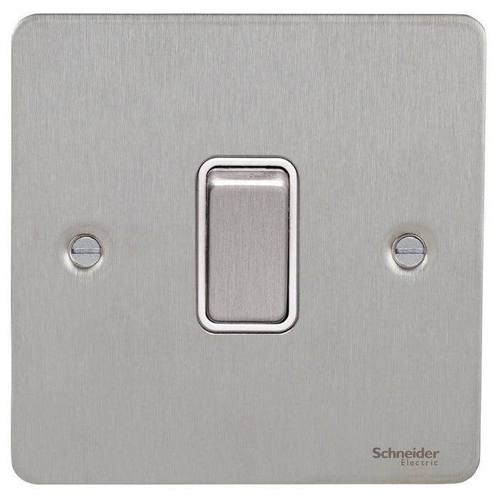 Schneider Ultimate Flat Plate Stainless Steel 1G Retractive Switch GU1212RWSSAvailable from RS Electrical 